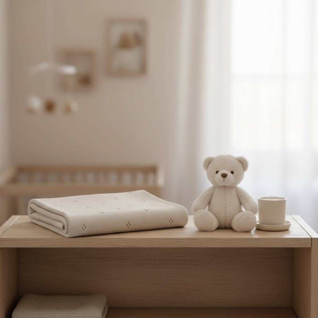 Copertina Traforata Rombi Beige lifestyle mensola