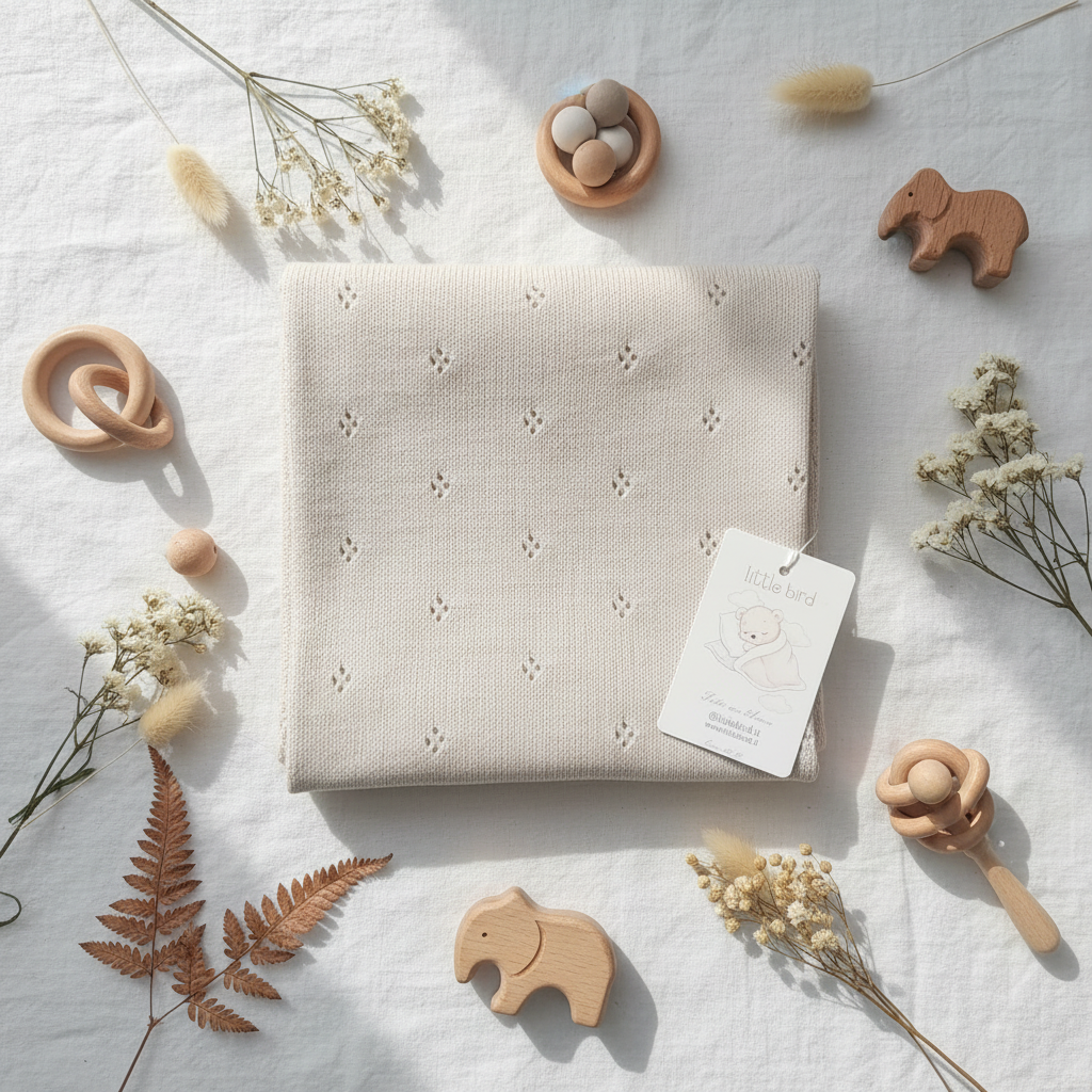 Copertina Traforata Rombi Beige lifestyle flat lay