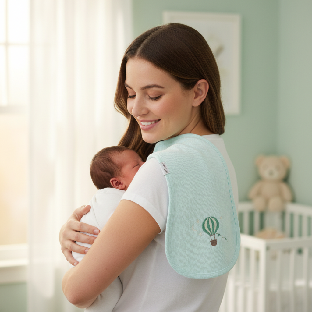 Telospalla celeste mongolfiera verde lifestyle mamma con neonato