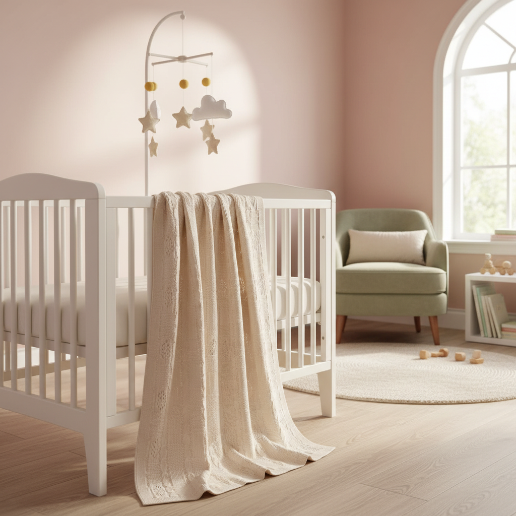 Copertina Rosone Beige lifestyle culla