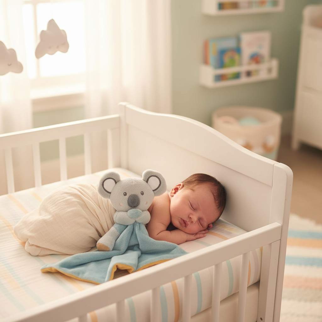 Dou Dou Koala Verde Ocra - neonato in culla