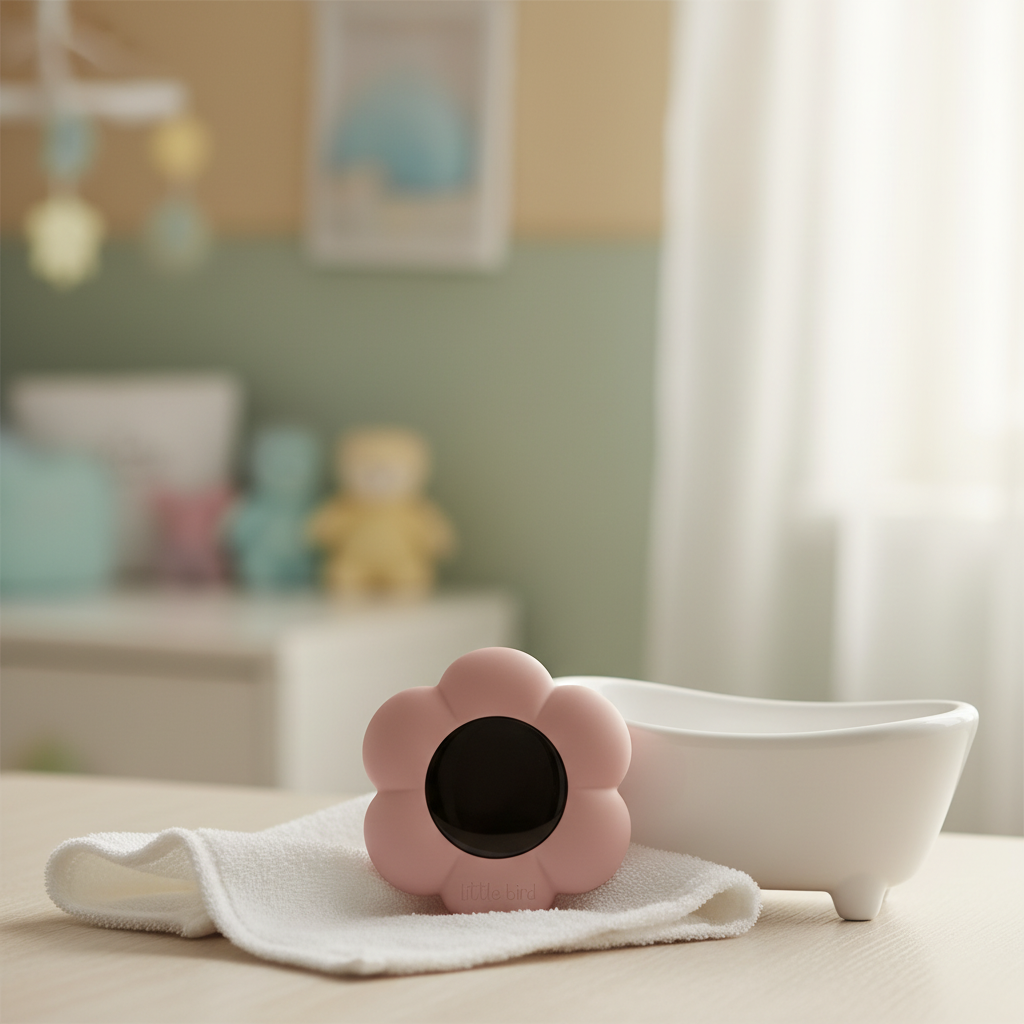 Termometro digitale da bagnetto fiore rosa antico Little Bird - lifestyle asciugamano