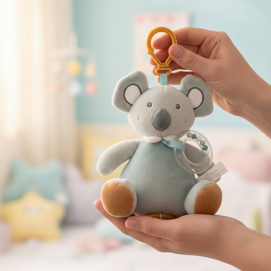 Carillon Koala Verde e Ocra - mani con sfondo cameretta