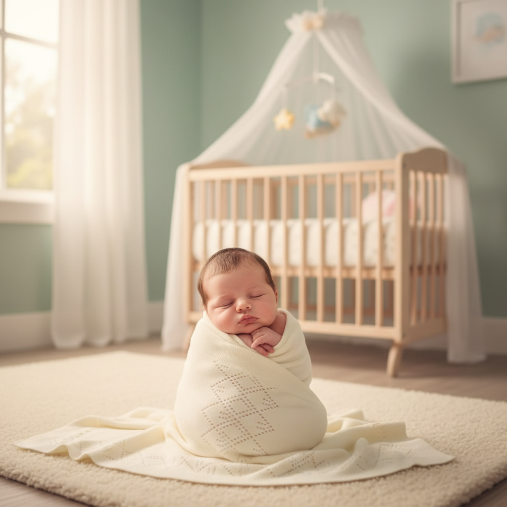 Copertina Traforata Avorio lifestyle neonato