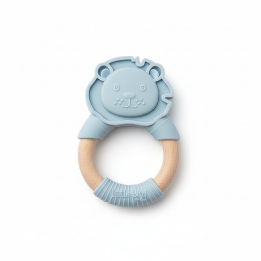 Massaggiagengive leoncino azzurro su sfondo bianco