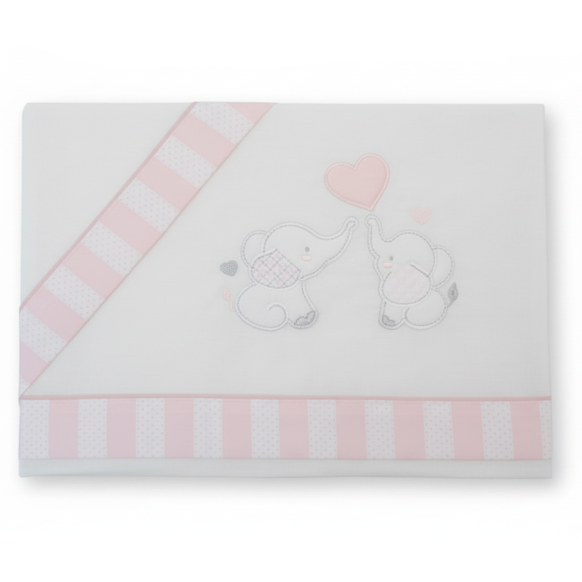 Lenzuolino Carrozzina Elefantino Rosa - sfondo bianco