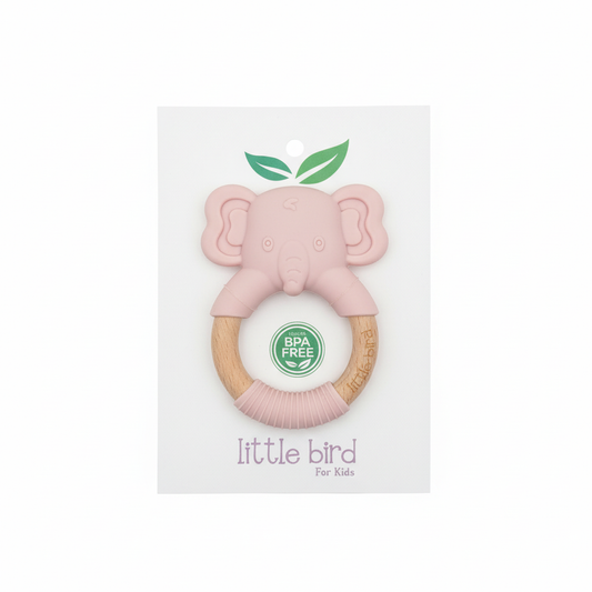 Massaggiagengive elefante rosa con packaging Little Bird