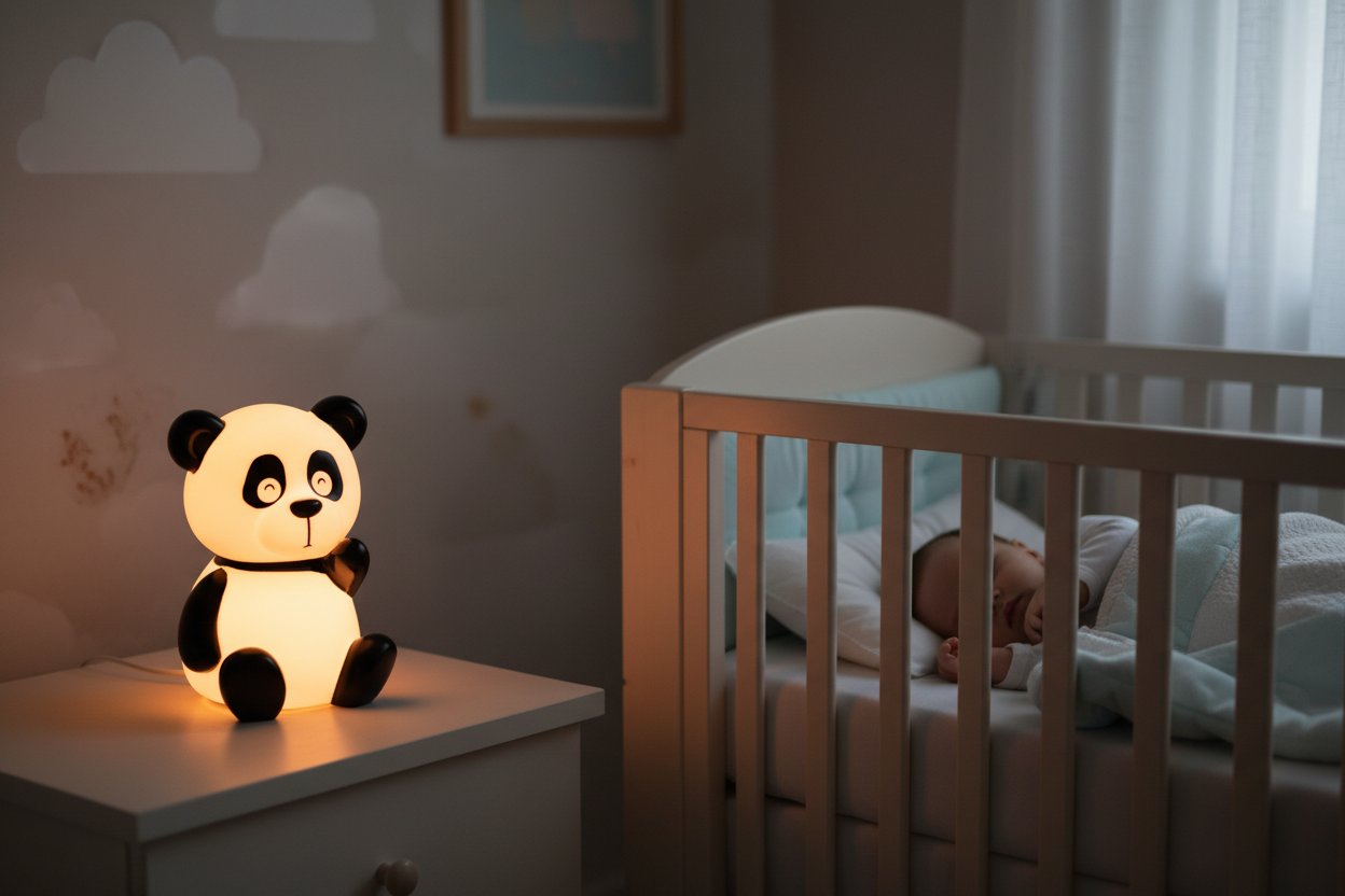 Luce Panda accanto a bimbo che dorme