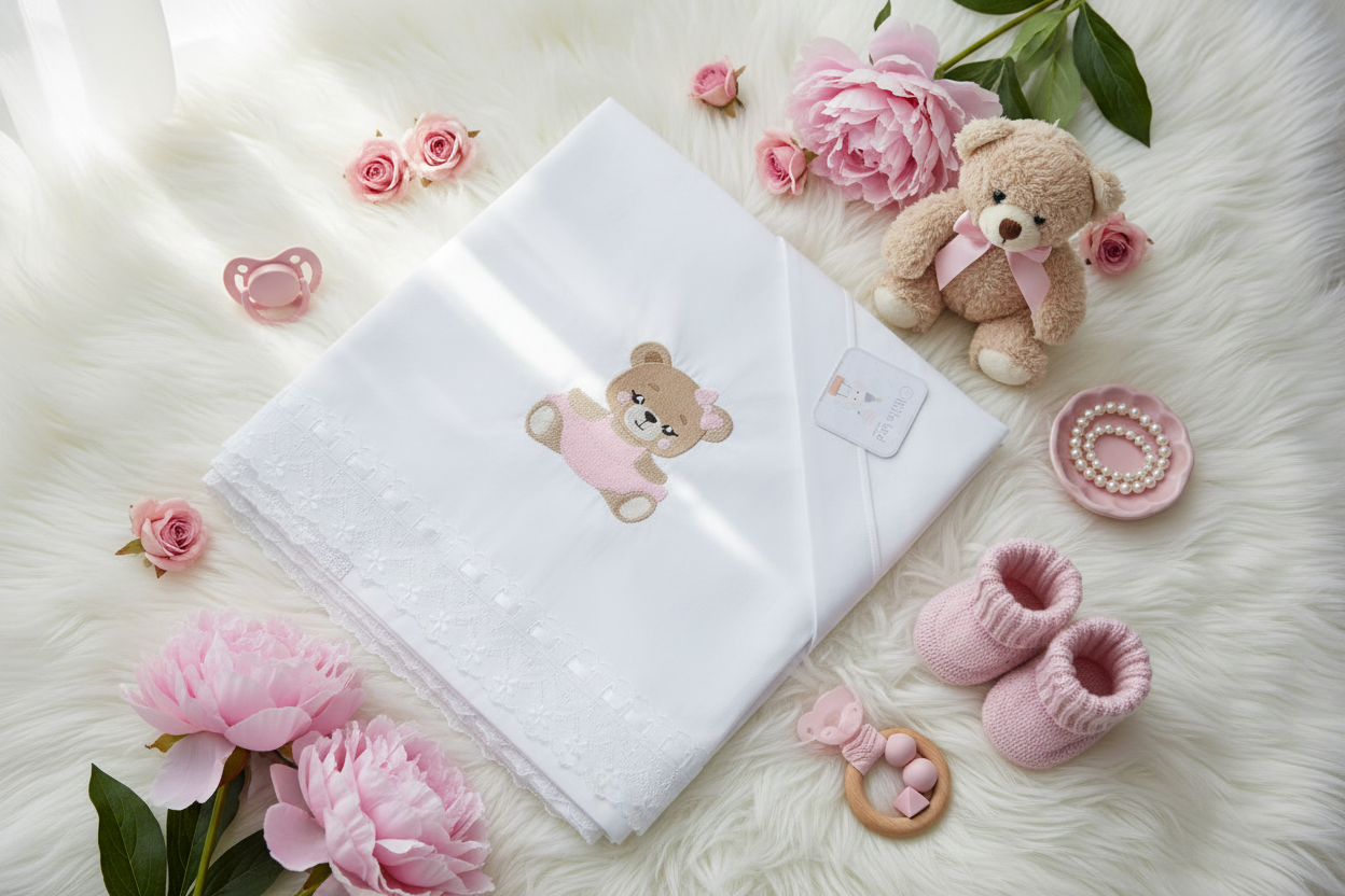 Lenzuolino Carrozzina Orsetta - lifestyle flat lay