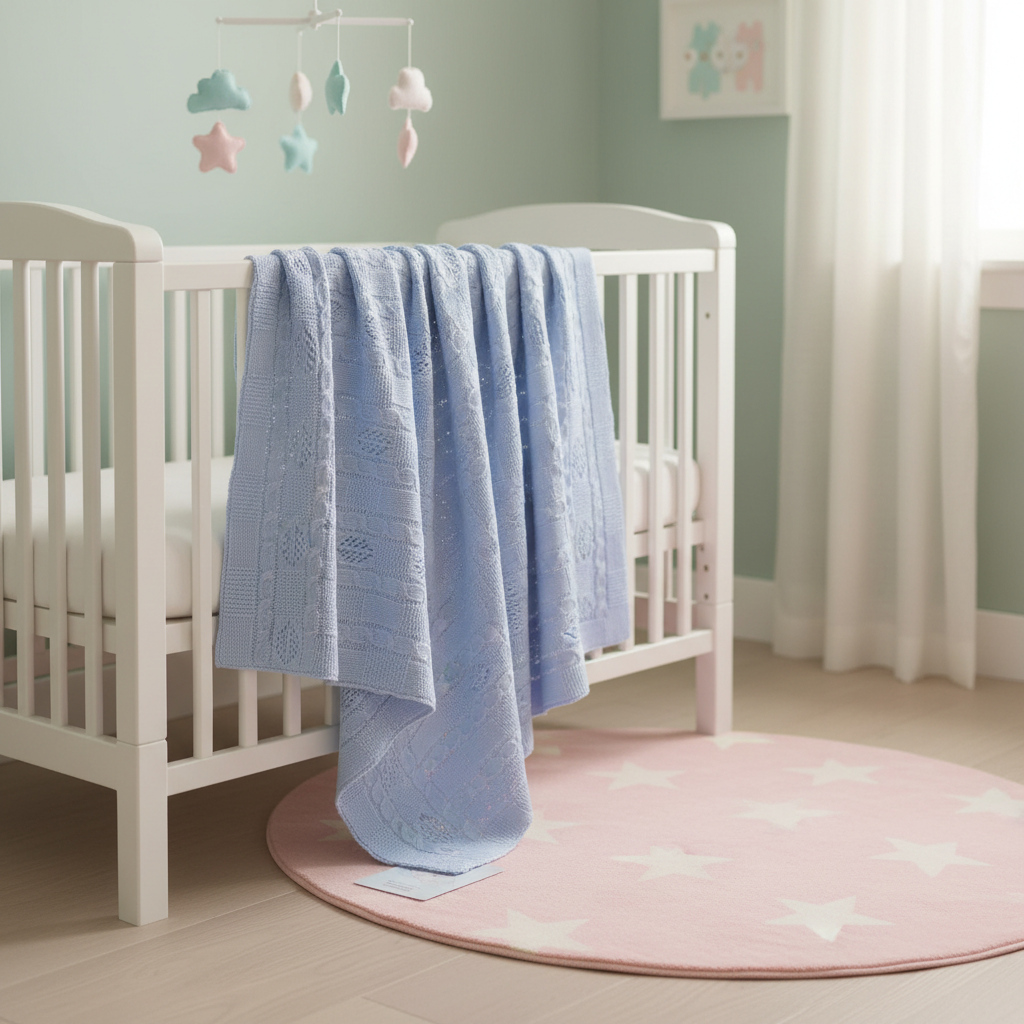 Copertina Rosone Celeste lifestyle culla
