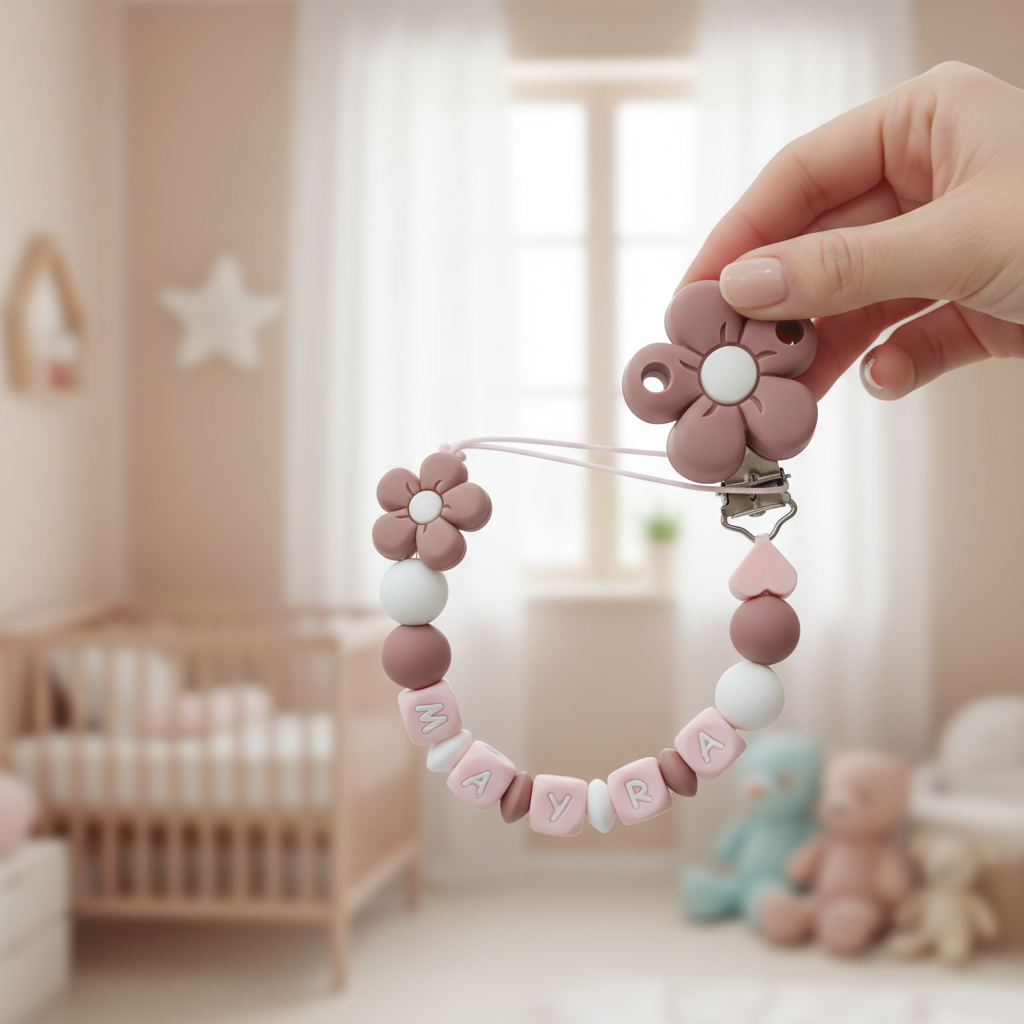 Portaciuccio Fiore Rosa Antico lifestyle 1 - mano con asola