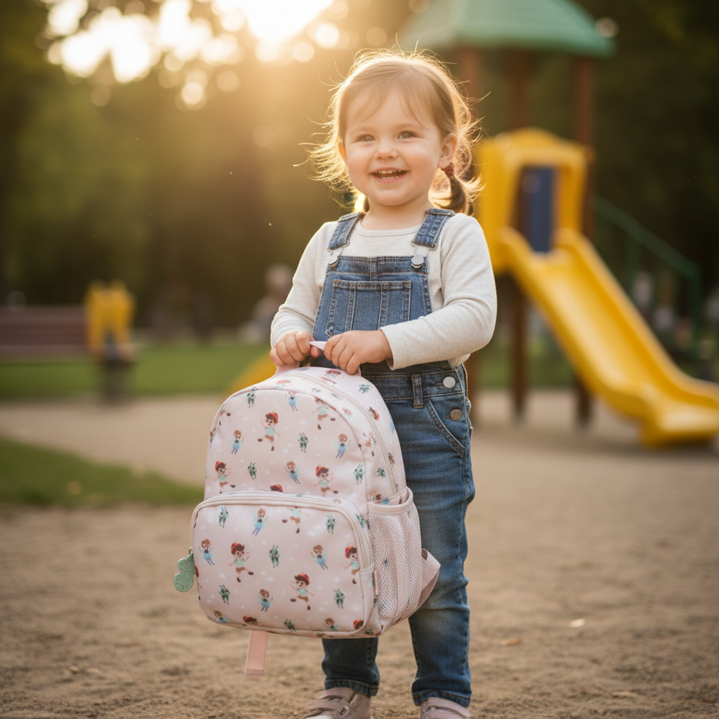 Zainetto Wooden Boy Tutete lifestyle - bambina al parco con zainetto rosa