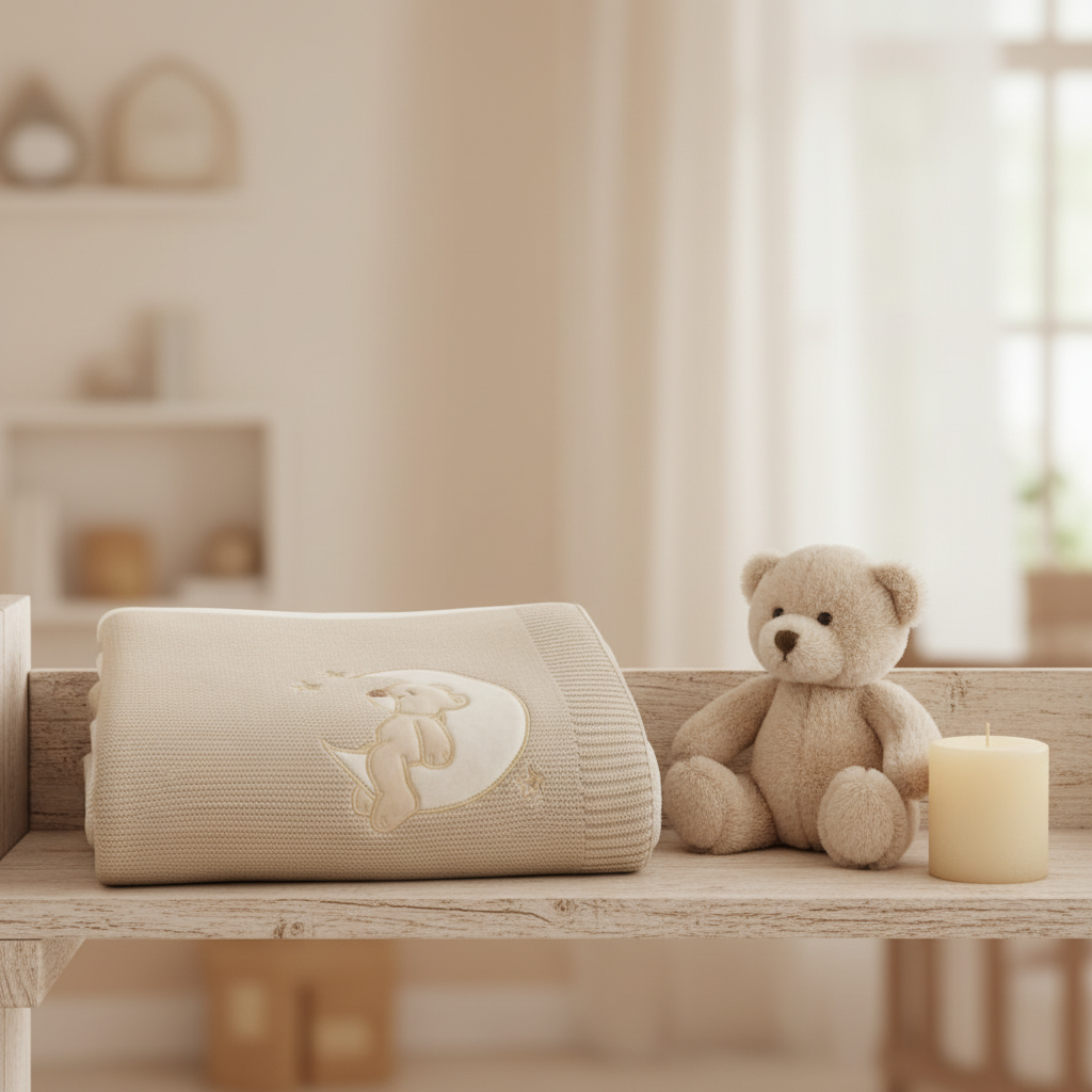 Copertina Orsetto Luna Beige lifestyle mensola