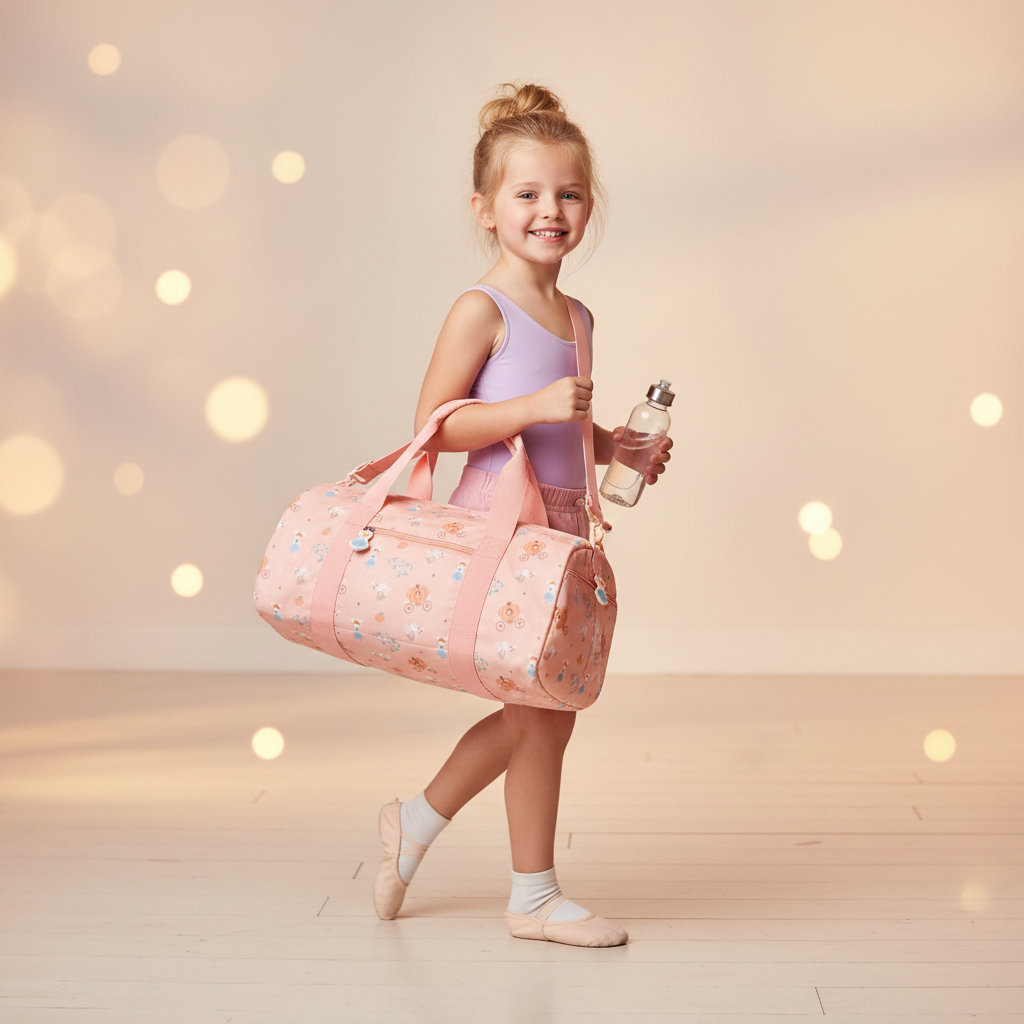 Borsa Sportiva Mouse Fairies Tutete lifestyle - bambina a danza ginnastica o viaggio con borsa duffle rosa cipria topolina Cenerentola tracolla regolabile