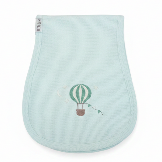 Telospalla celeste mongolfiera verde su sfondo bianco
