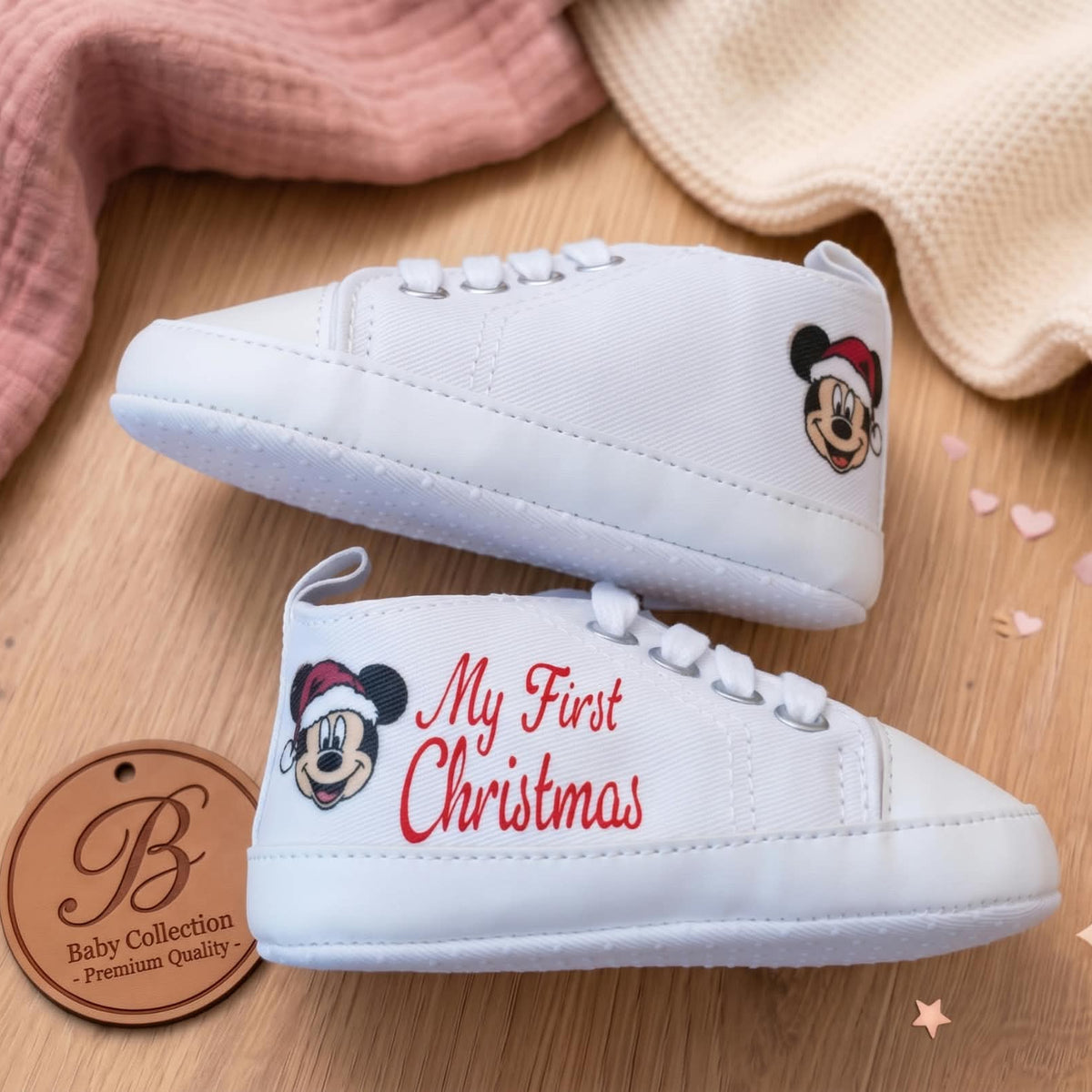 Scarpine Culla Topolino My First Christmas - Personalizzabili con Nome - Primo Natale - Little Bird