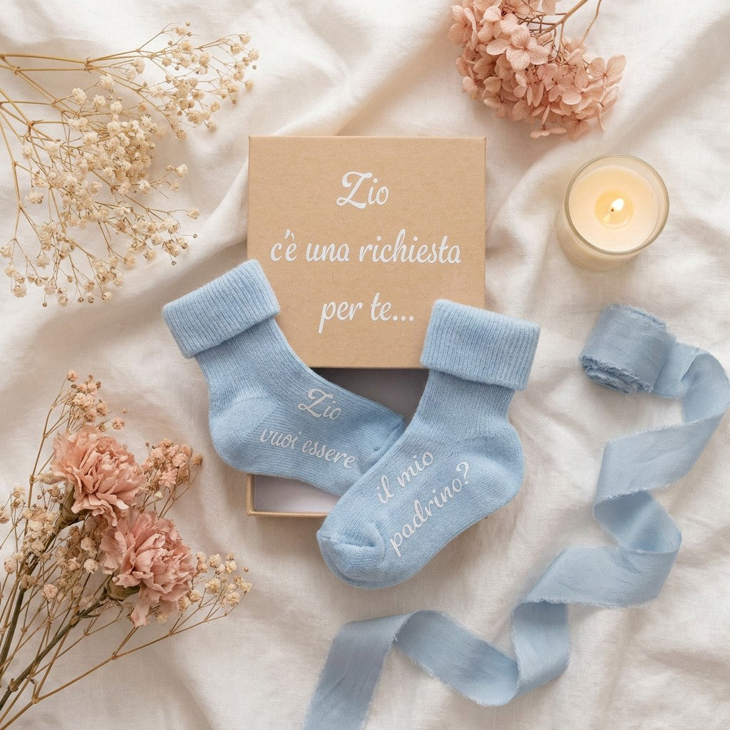 Little Bird - Calzini Personalizzabili "Zio Vuoi Essere il Mio Padrino?" - Idea Regalo Nascita