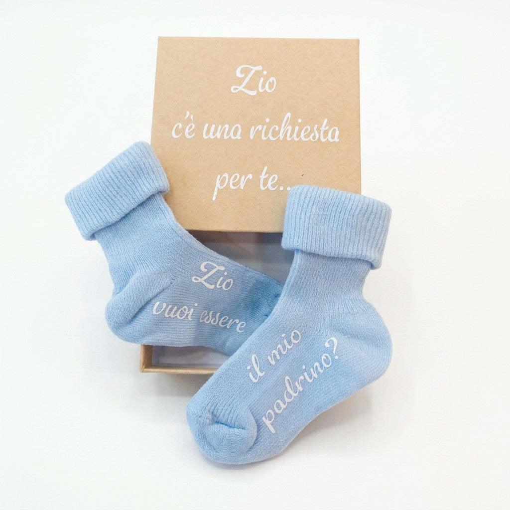 Little Bird - Calzini Personalizzabili "Zio Vuoi Essere il Mio Padrino?" - Idea Regalo Nascita