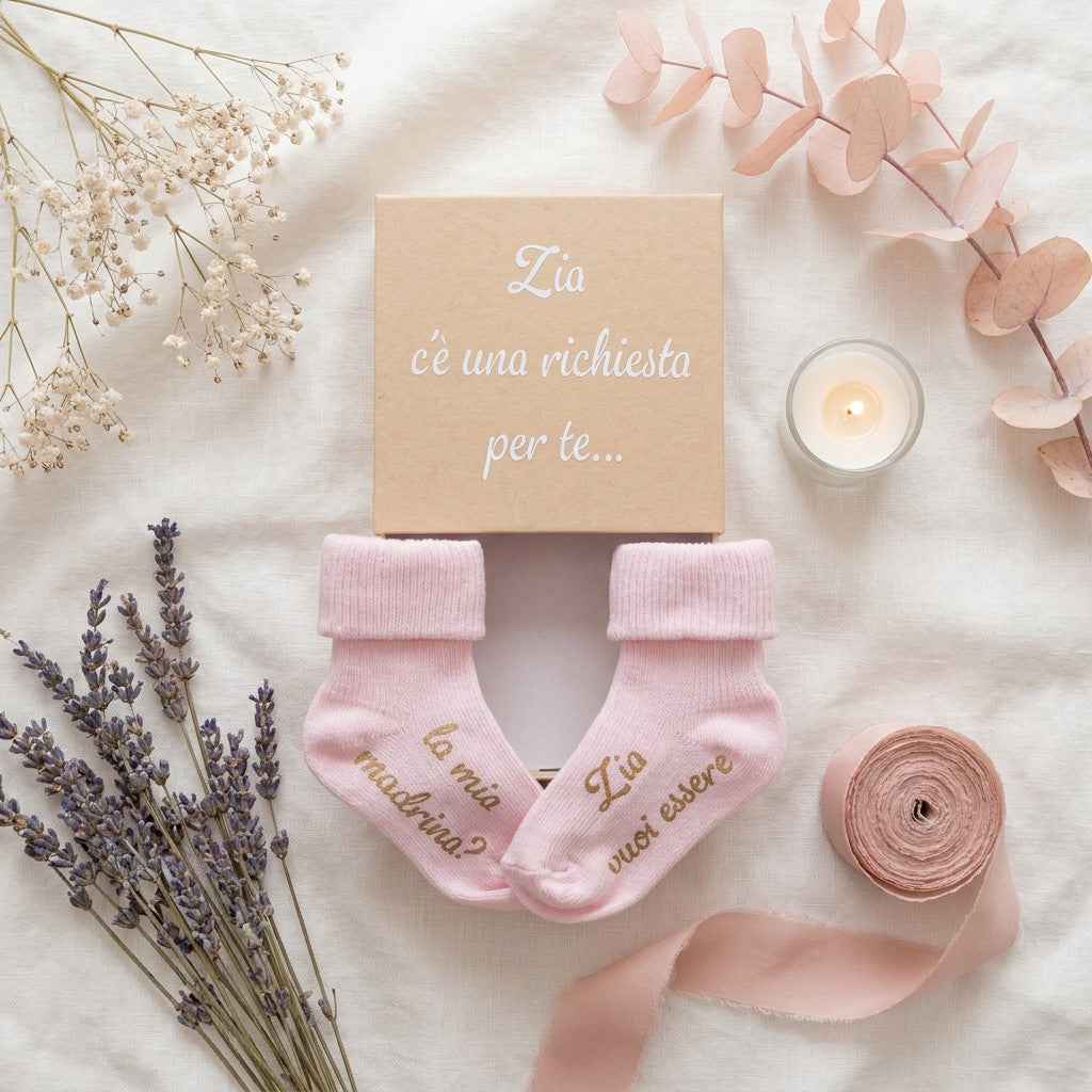 Little Bird - Calzini Personalizzabili "Zia Vuoi Essere la Mia Madrina?" - Idea Regalo Nascita