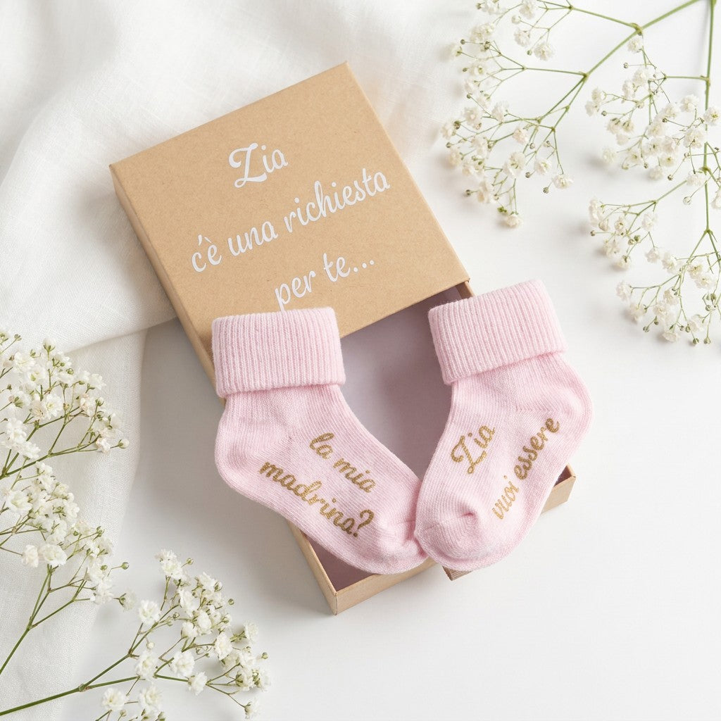 Little Bird - Calzini Personalizzabili "Zia Vuoi Essere la Mia Madrina?" - Idea Regalo Nascita