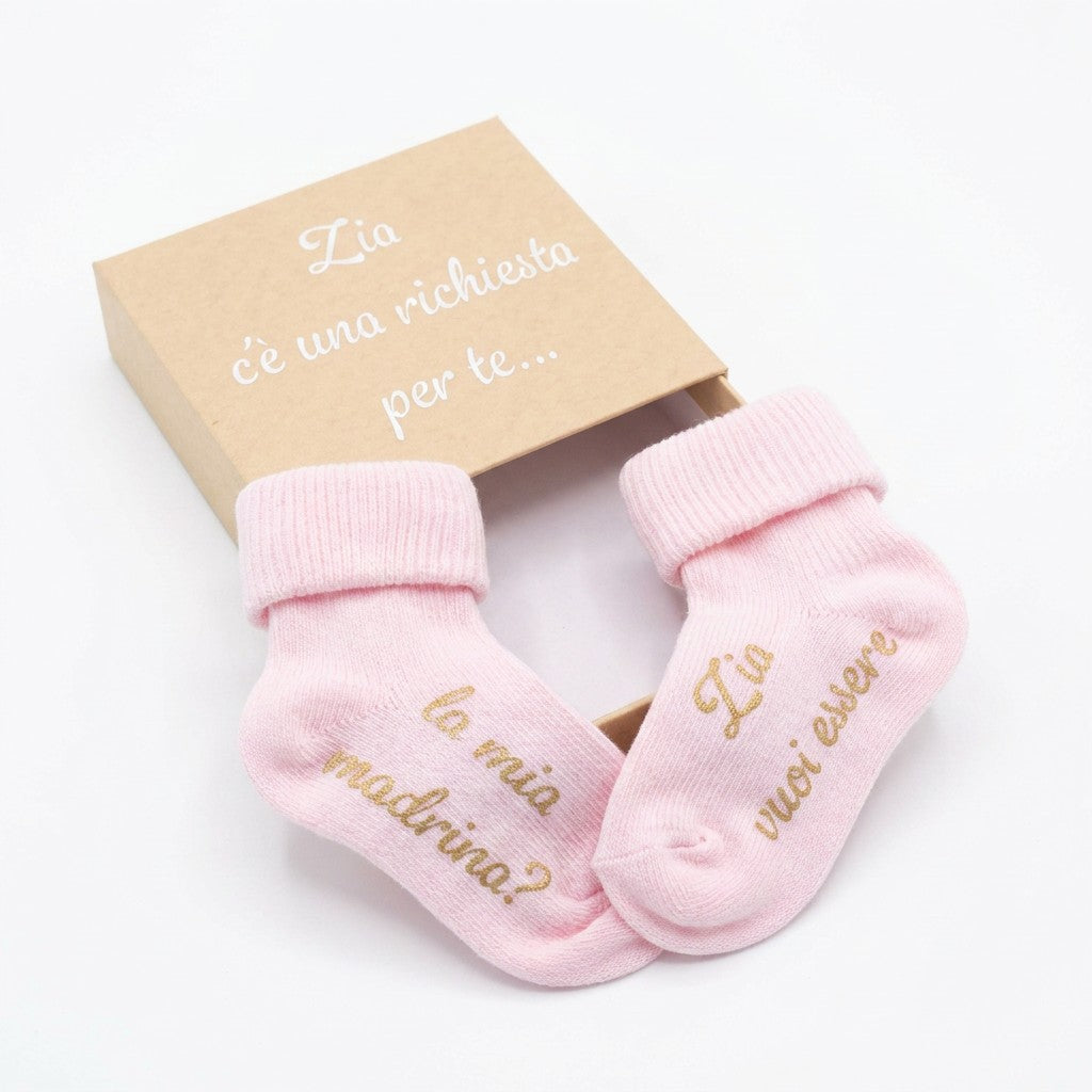 Little Bird - Calzini Personalizzabili "Zia Vuoi Essere la Mia Madrina?" - Idea Regalo Nascita
