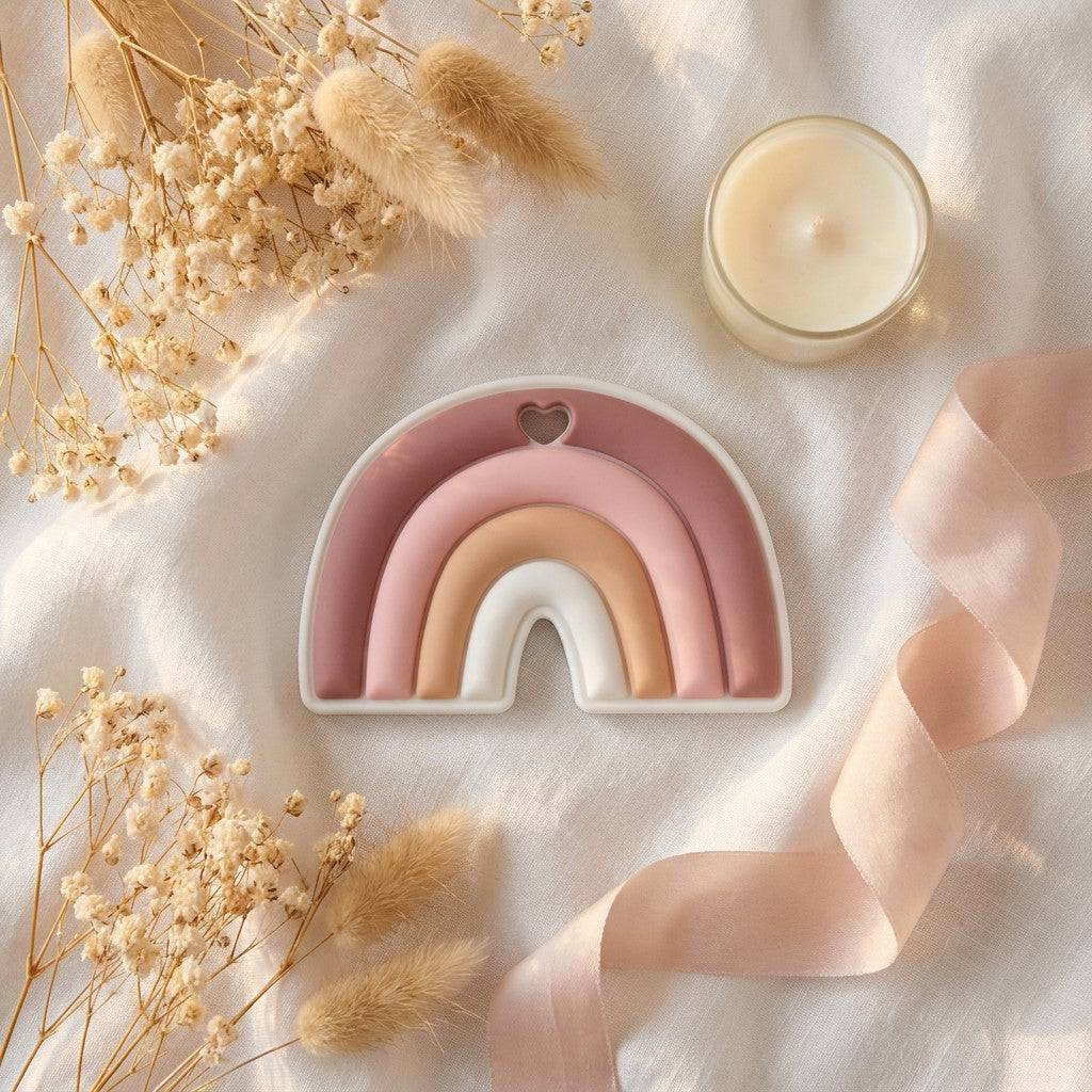 Little Bird - Kit Nascita Premium Arcobaleno Femminuccia - Bavetta + Portaciuccio + Massaggiagengive - Regalo Nascita