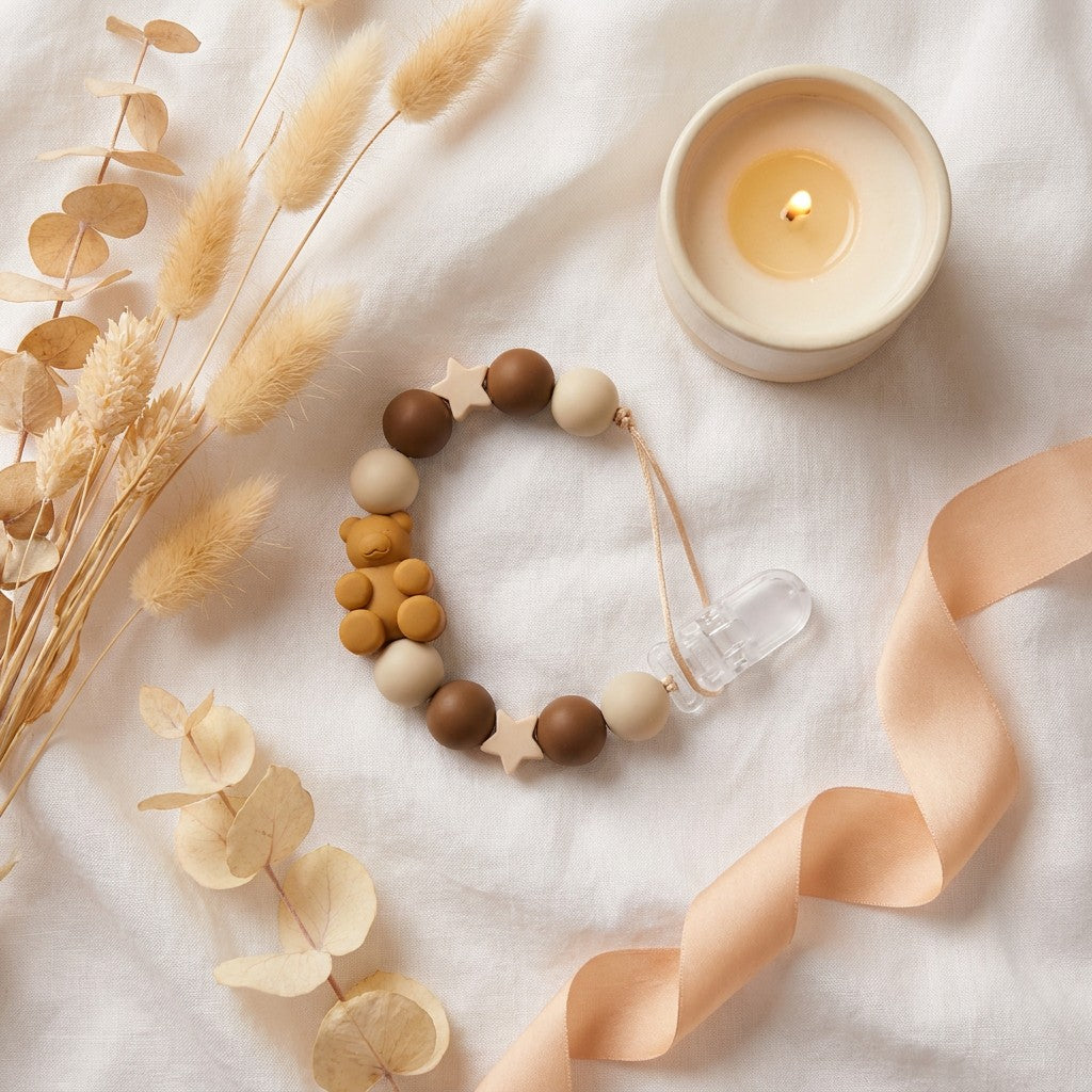 Little Bird - Kit Nascita Premium Baby in Arrivo - Bavetta + Portaciuccio + Massaggiagengive Legno - Regalo Nascita