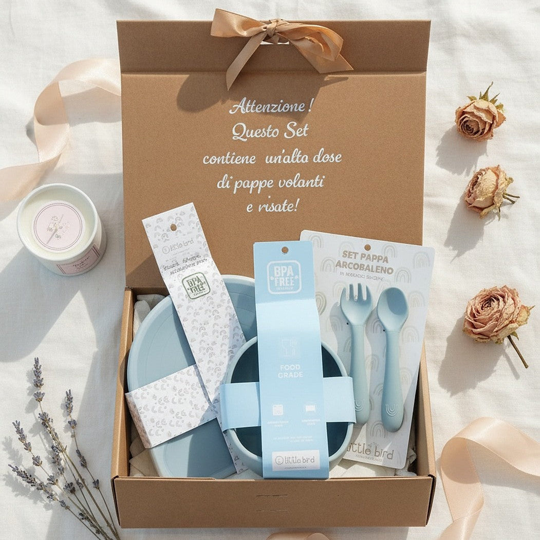 Set Pappa Svezzamento Arcobaleno Dusty Blu in Silicone - 100% BPA Free - Little Bird