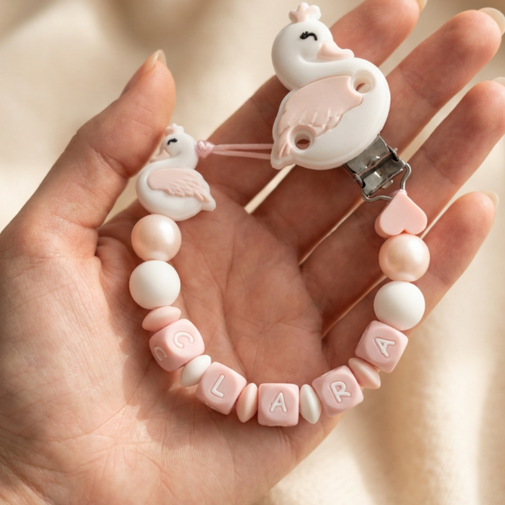 Little Bird- Portaciuccio Cigno personalizzato con nome - 100% BPA free - Regalo Nascita