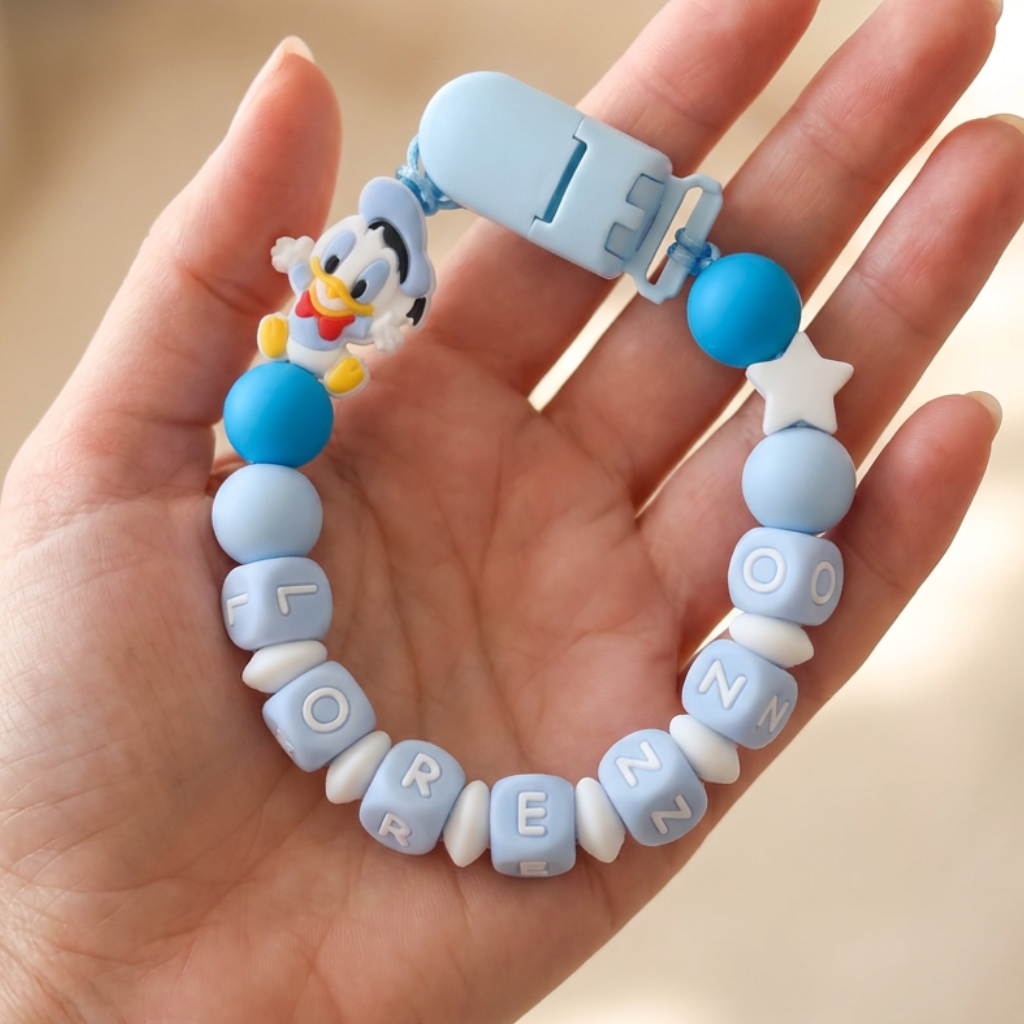 Little Bird- Portaciuccio Paperino personalizzato con nome - 100% BPA free - Regalo Nascita