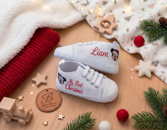 Scarpine Culla Topolino My First Christmas - Personalizzabili con Nome - Primo Natale - Little Bird