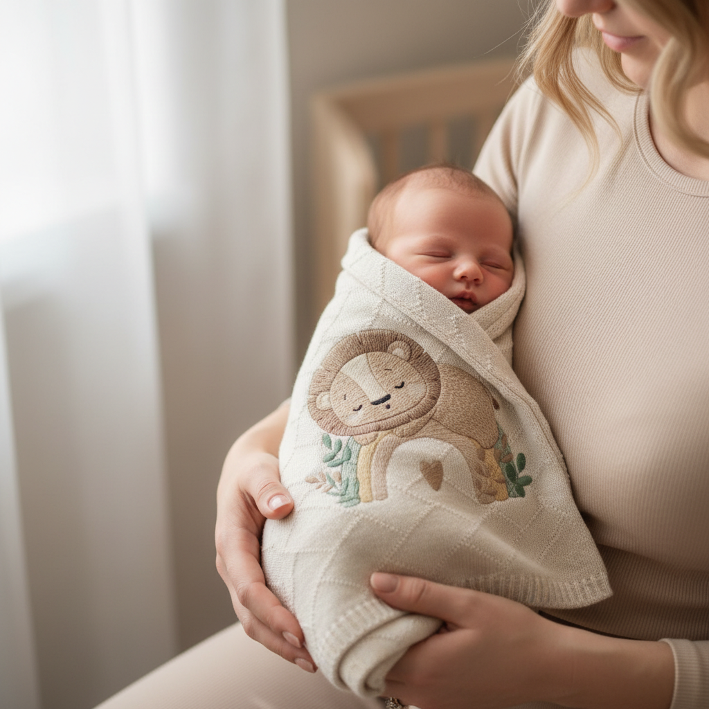 Mamma che avvolge il bebè