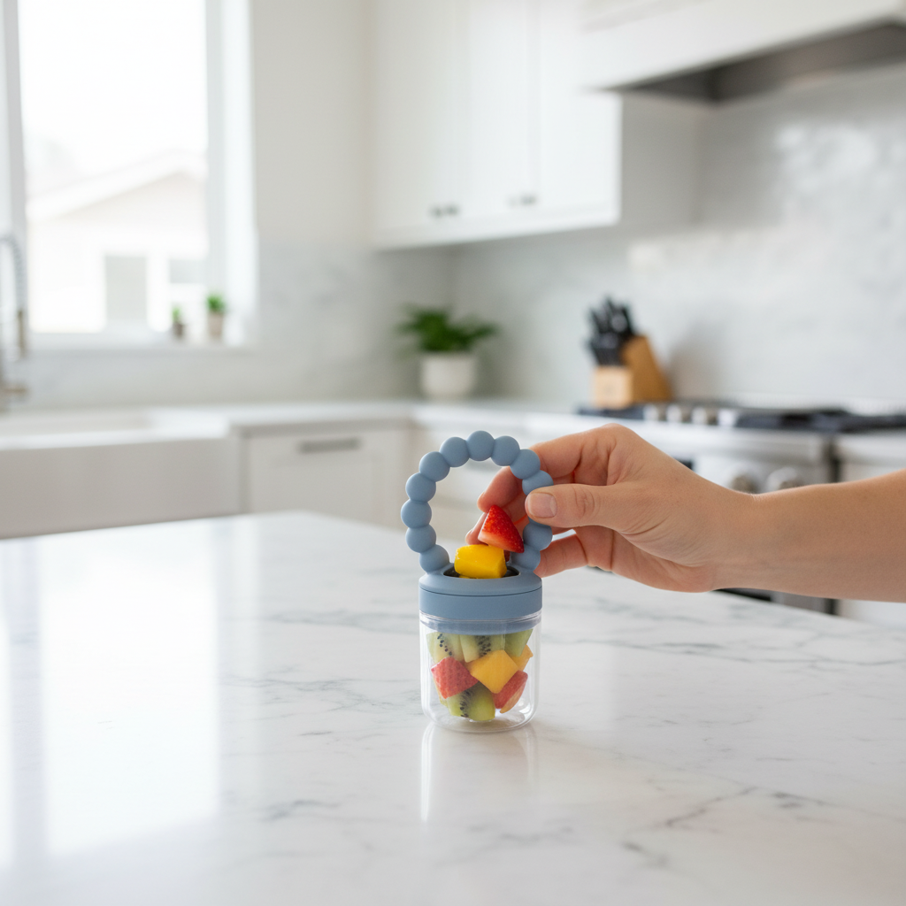 Mamma prepara il ciuccio frutta