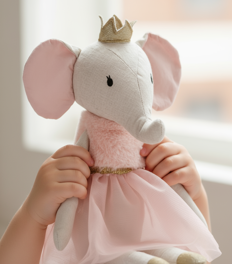 Manine di bambina con peluche elefantina