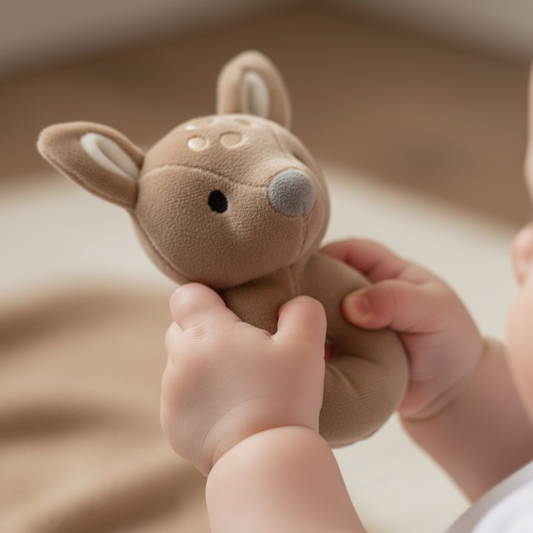 Manine di bambino con sonaglino cerbiatto