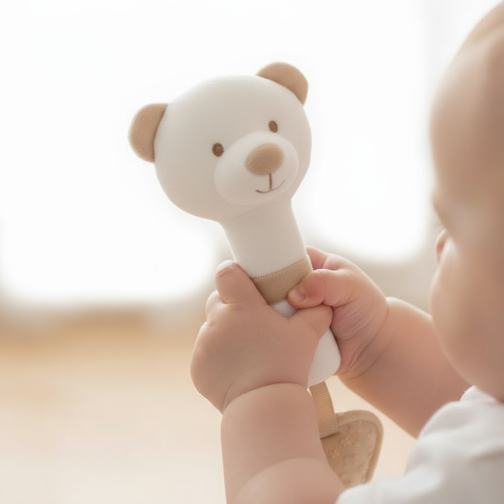 Manine di bambino con sonaglino orsetto