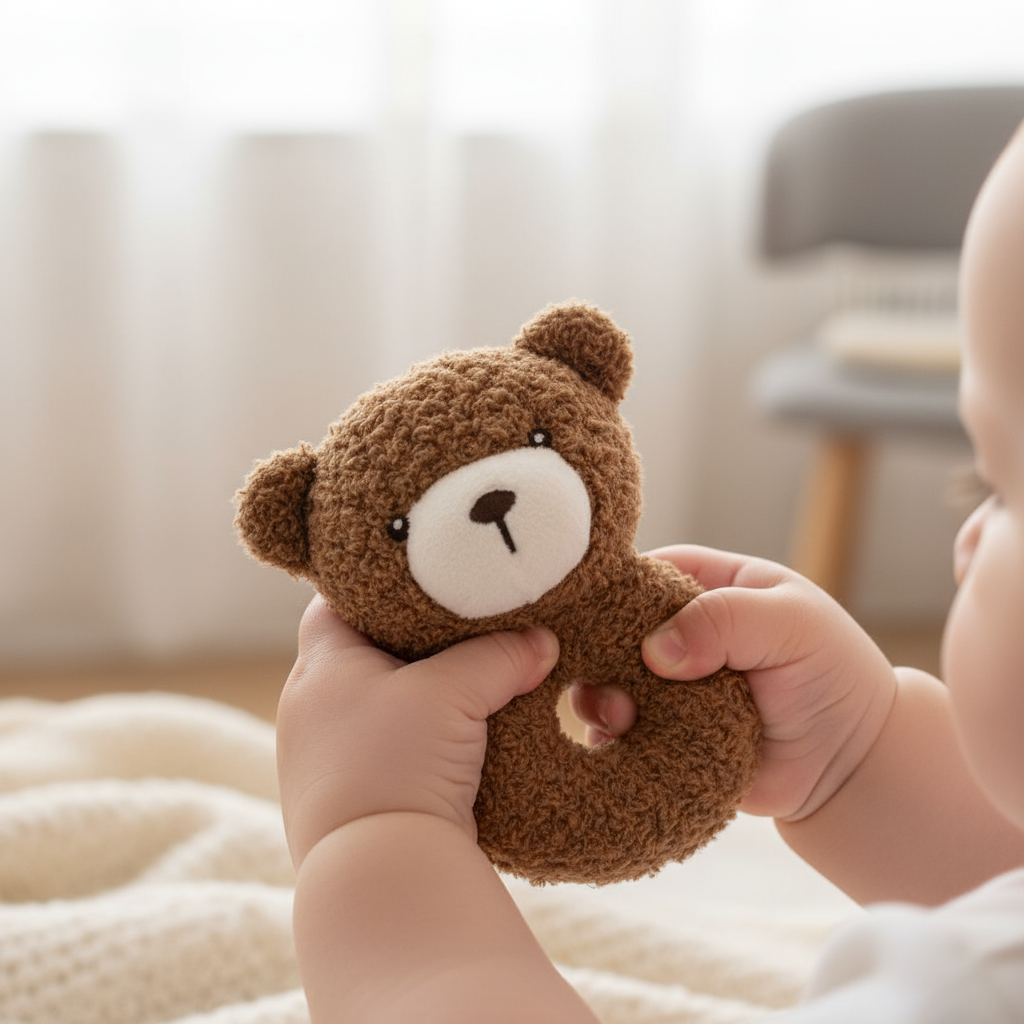 Manine di bambino con sonaglino orsetto