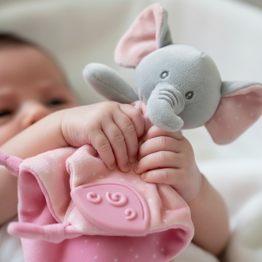 Manine di neonato con doudou elefantino