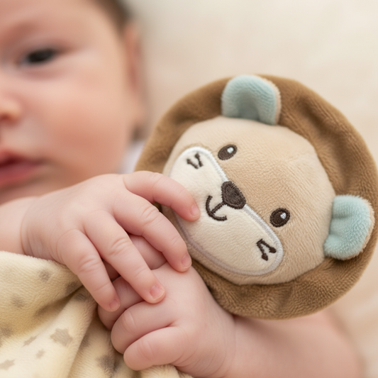 Manine di neonato con doudou leoncino originale