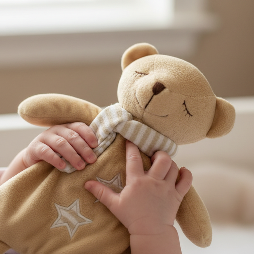 Manine di neonato con orsetto peluche