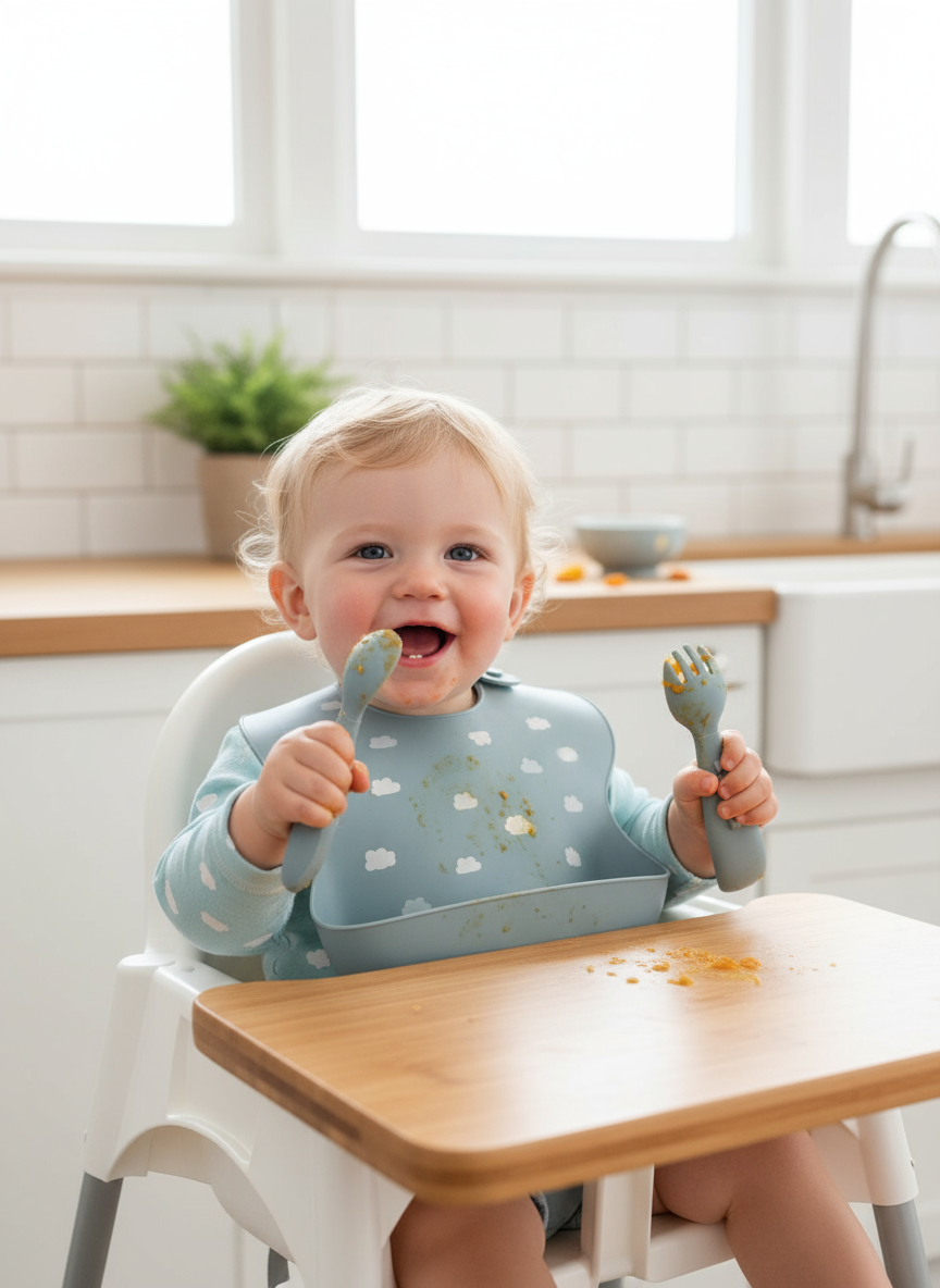 Set Posate Bambini a Forma di Drachetto Dusty Blue - Forchetta e Cucchiaio Little Bird