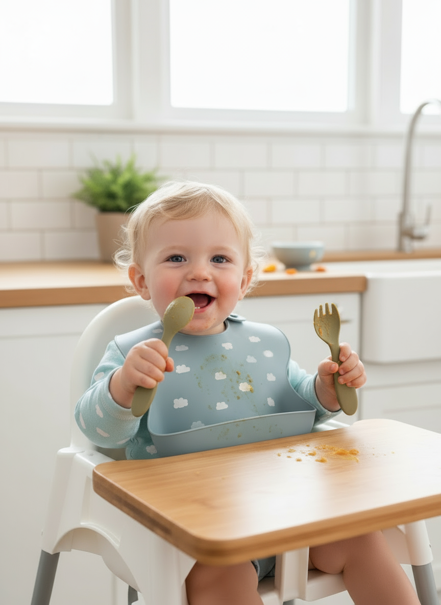 Set Posate Bambini a Forma di Drachetto Olive - Forchetta e Cucchiaio Little Bird