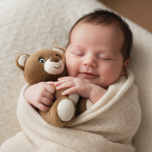 Neonato con peluche orsetto marrone