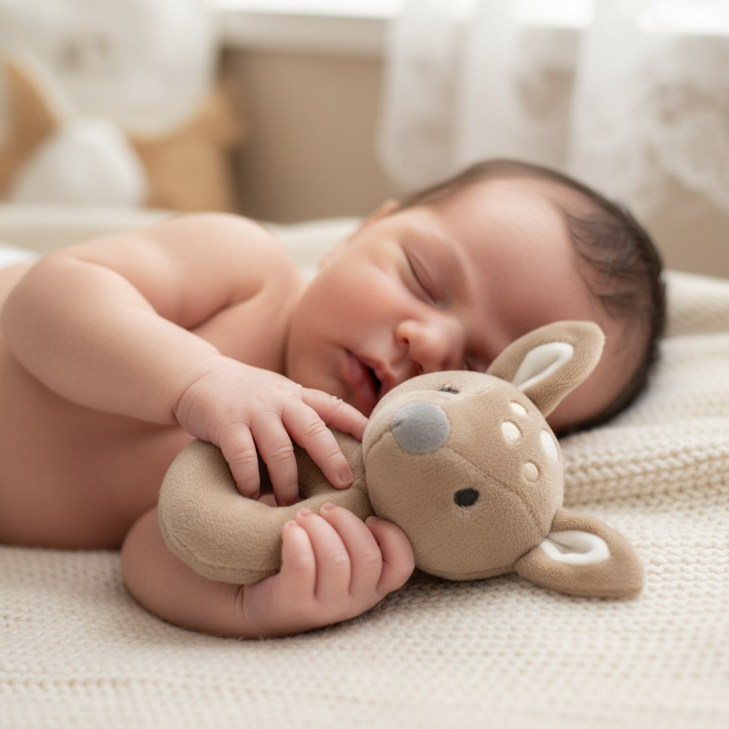 Neonato con sonaglino cerbiatto marrone