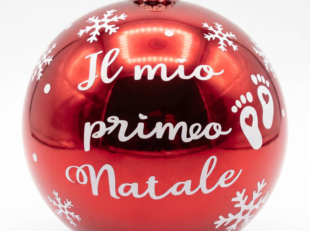Pallina di Natale Personalizzata "Il mio primo Natale" in pvc Rossa Ø 10cm - Regalo Natalizio - Little Bird