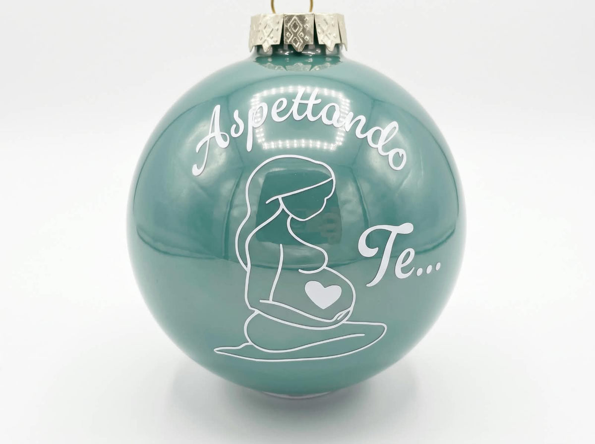 Pallina di Natale Personalizzata "Aspettando te" in  Vetro Verde Ø 10cm - Regalo Natalizio - Little Bird