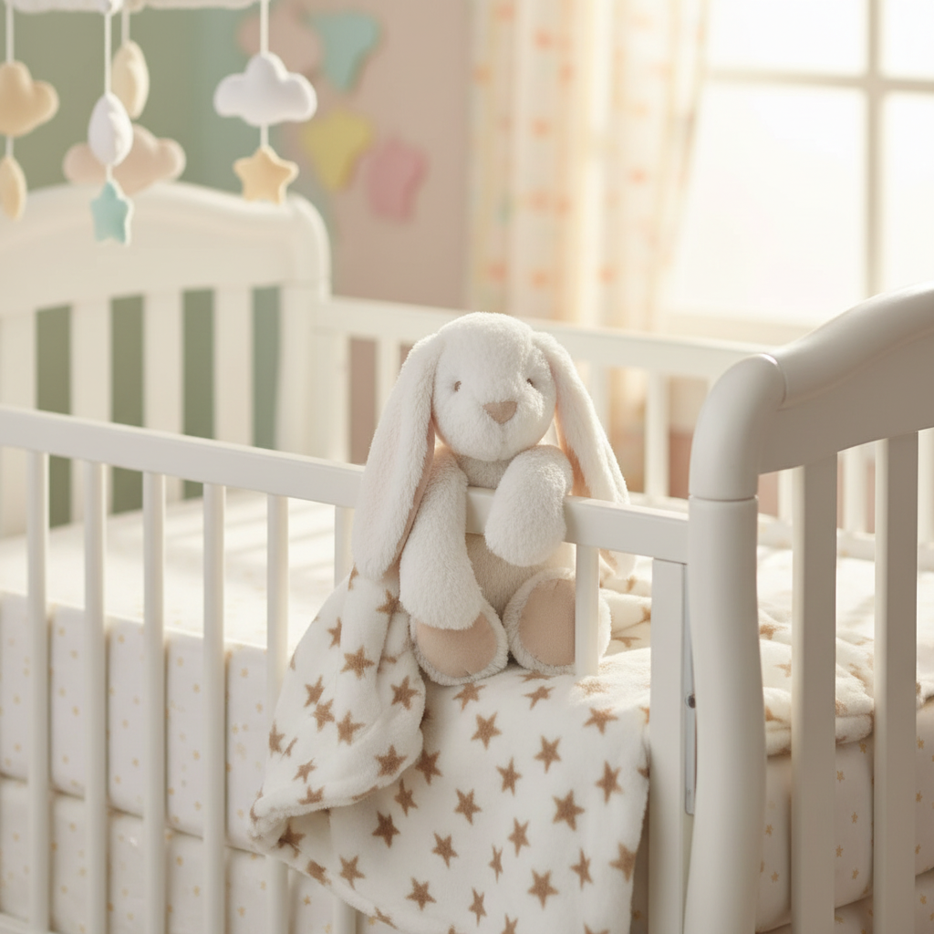 Peluche coniglietto nella culla