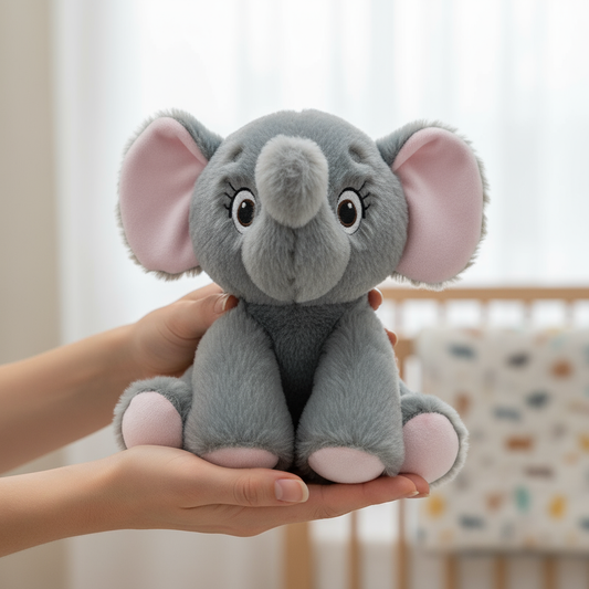 Peluche elefantino nelle mani della mamma