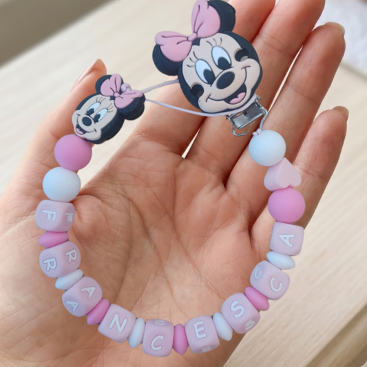 Little Bird- Portaciuccio Minnie personalizzato con nome - 100% BPA free - Regalo Nascita