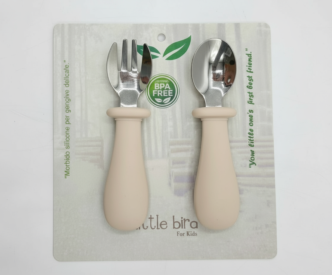 Set Posate Bambini Beige - Forchetta e Cucchiaio